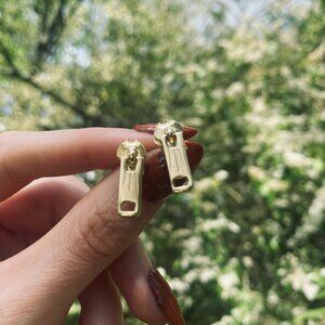 Novelty Zipper Pull Gold Tone Post Earrings